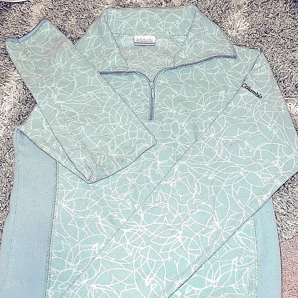 COLUMBIA pullover half zip fleece sweater women’s sz Small light teal 💚💙 EUC - Picture 1 of 11